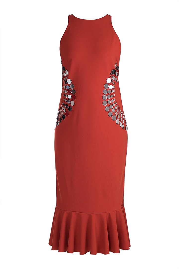 Brick Red Embellished Shift Dress by RS by Rippii Sethi