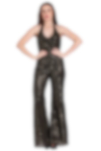 Gold & Black Halter Jumpsuit by RS by Rippii Sethi