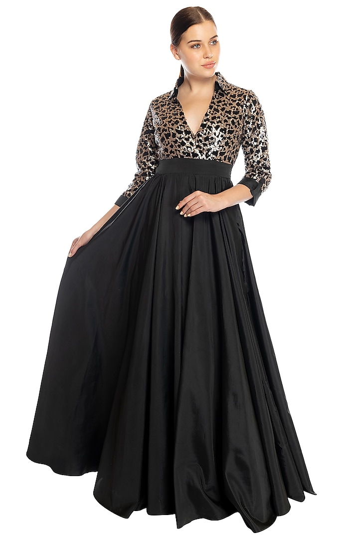 Black Evening Gown With Top by RS by Rippii Sethi at Pernia's Pop Up Shop