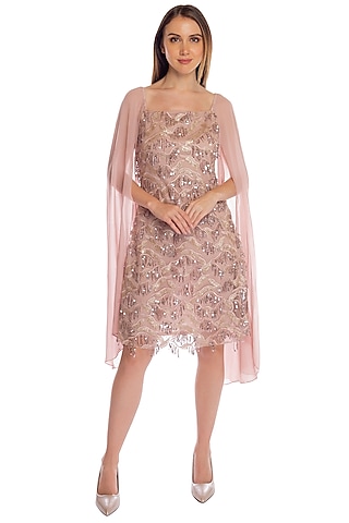 Salmon Pink Sequins Embroidered Dress by RS by Rippii Sethi