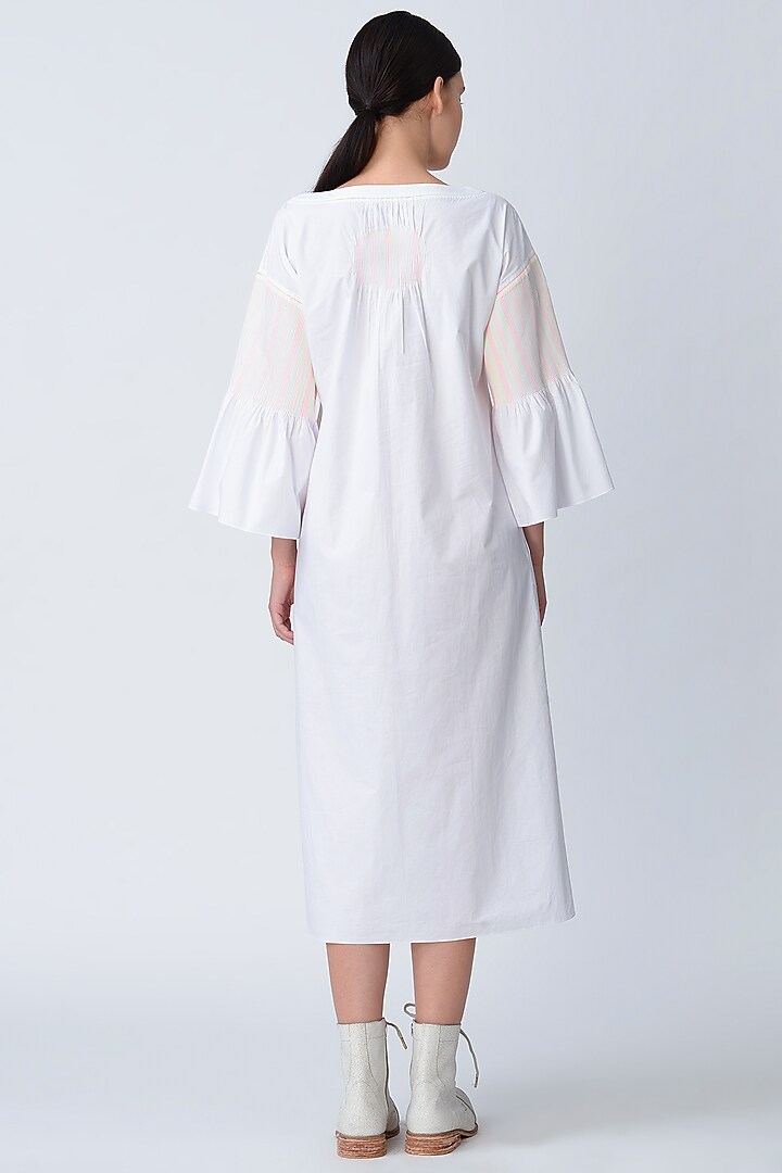 White Cotton Pintucked Vacation Dress by Rajesh Pratap Singh at Pernia's Pop Up Shop