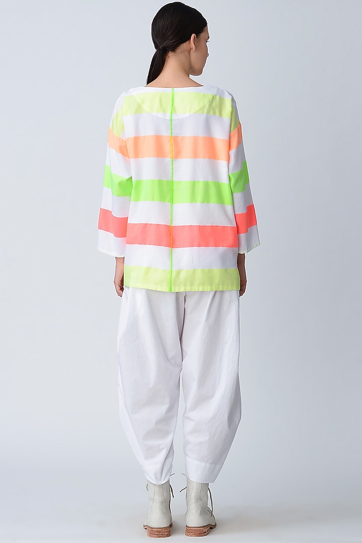 White Striped Oversized Top by Rajesh Pratap Singh at Pernia's Pop Up Shop