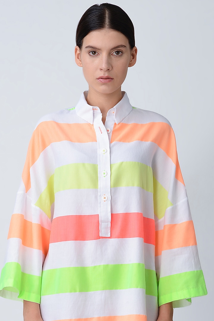 White Handloom Striped Shirt by Rajesh Pratap Singh at Pernia's Pop Up Shop