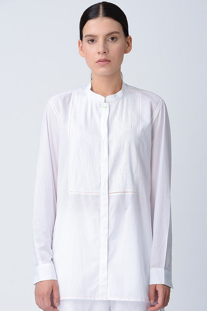 White Pintucked Shirt by Rajesh Pratap Singh at Pernia's Pop Up Shop