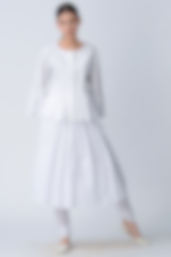 White Pleated Skirt With Inner Pants by Rajesh Pratap Singh