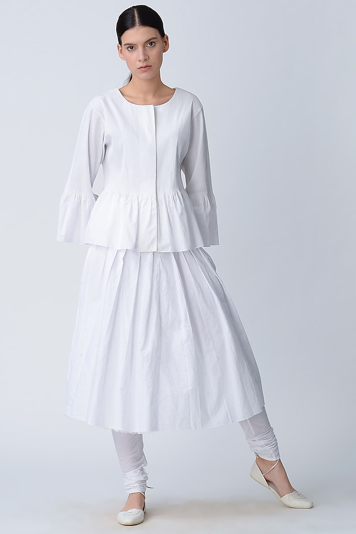 White Pleated Skirt With Inner Pants by Rajesh Pratap Singh