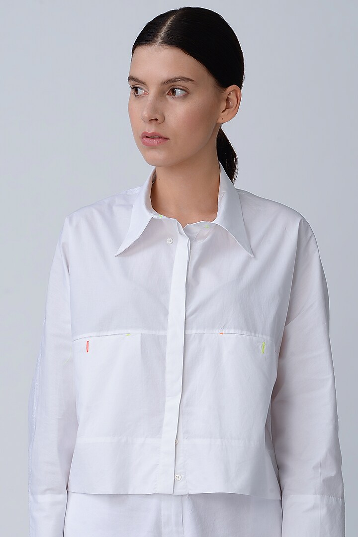 White Cotton Shirt Jacket by Rajesh Pratap Singh at Pernia's Pop Up Shop