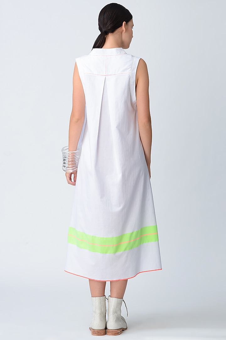 White Cotton Twill Asymmetrical Vacation Dress by Rajesh Pratap Singh at Pernia's Pop Up Shop