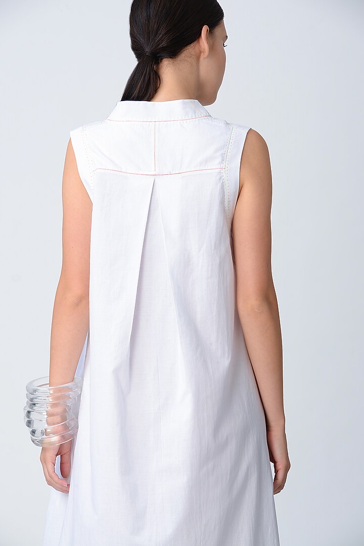 White Cotton Twill Asymmetrical Vacation Dress by Rajesh Pratap Singh at Pernia's Pop Up Shop
