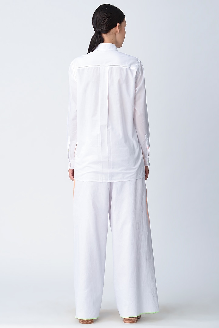 White Patchwork Cotton Shirt by Rajesh Pratap Singh at Pernia's Pop Up Shop