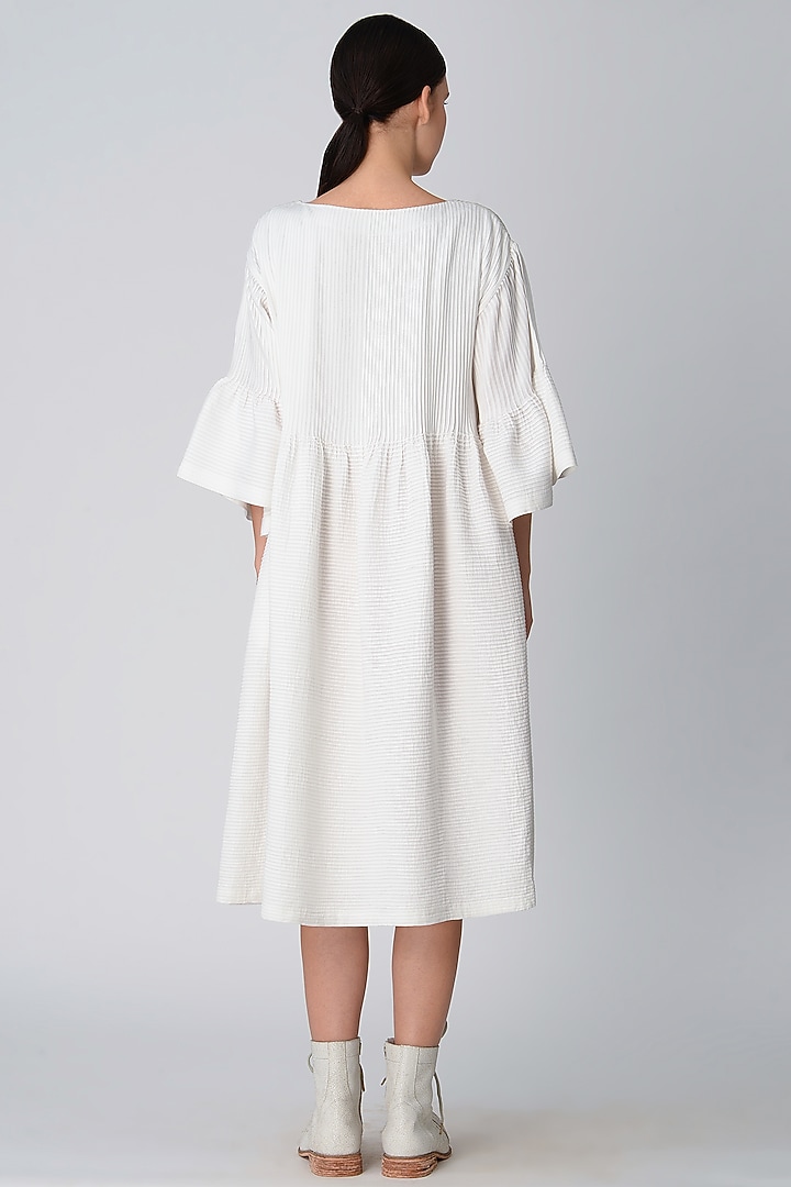 White Pintucked Peplum Cocktail Dress by Rajesh Pratap Singh at Pernia's Pop Up Shop