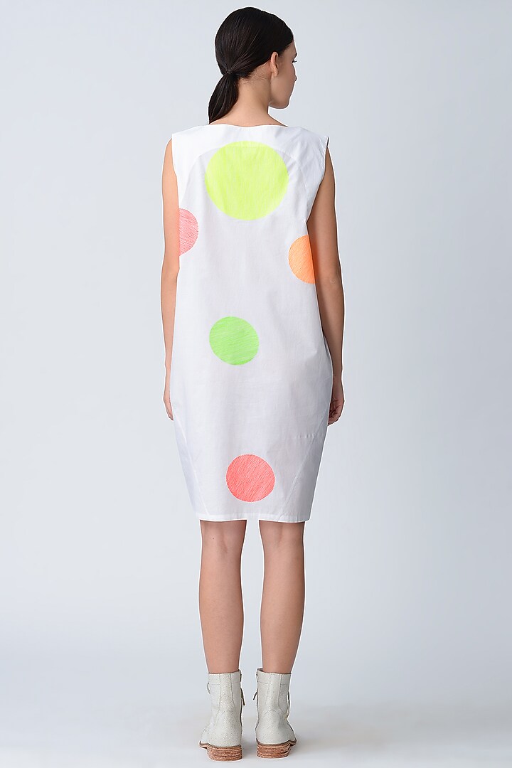White Polka Embroidered Cotton Vacation Dress by Rajesh Pratap Singh at Pernia's Pop Up Shop
