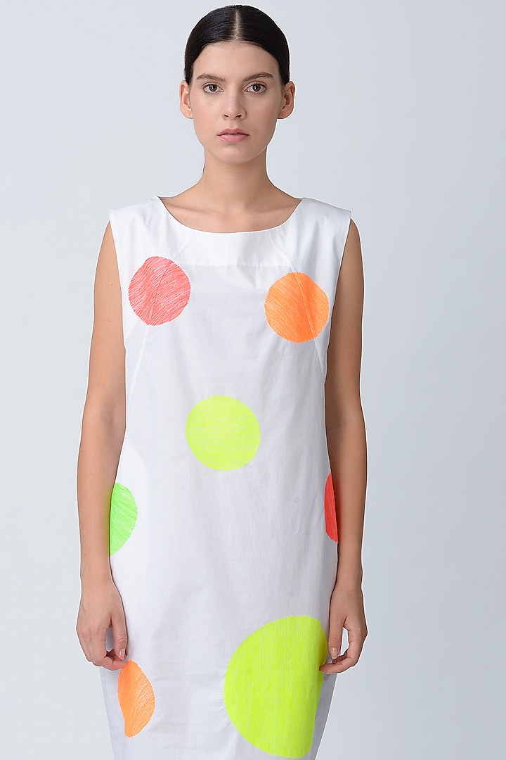 White Polka Embroidered Cotton Vacation Dress by Rajesh Pratap Singh at Pernia's Pop Up Shop