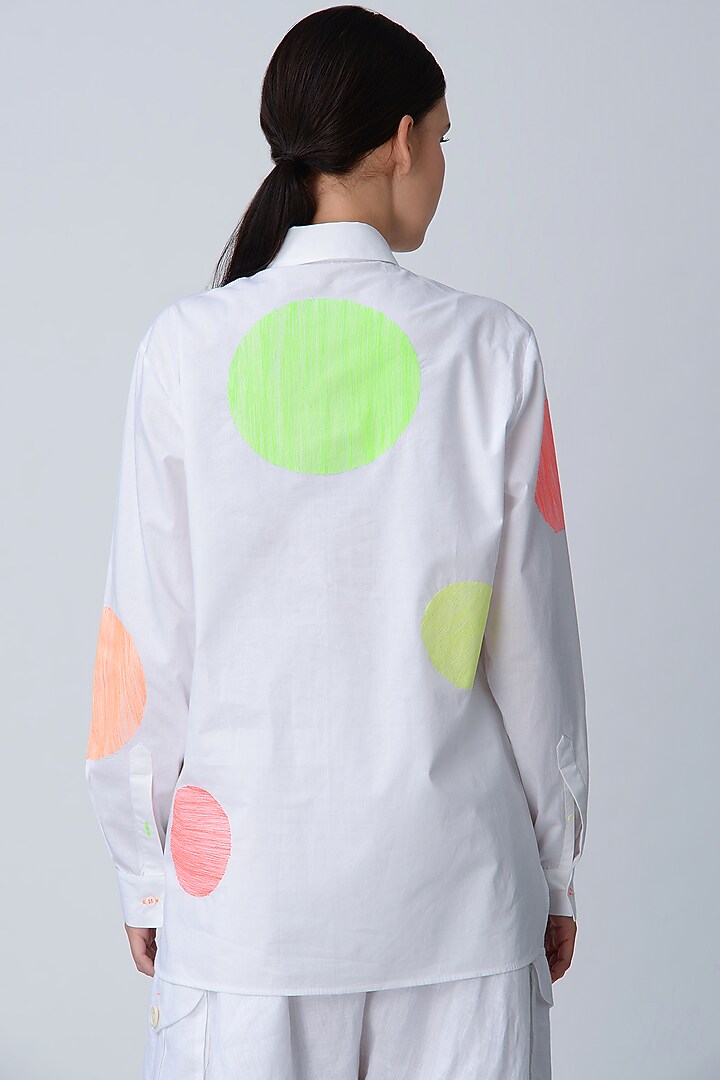 White Polka Embroidered Cotton Shirt by Rajesh Pratap Singh at Pernia's Pop Up Shop