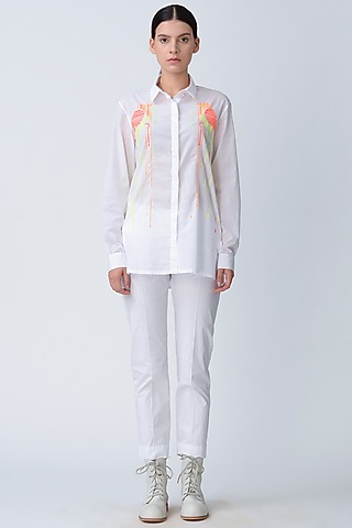 White Cotton Poplin Trousers by Rajesh Pratap Singh