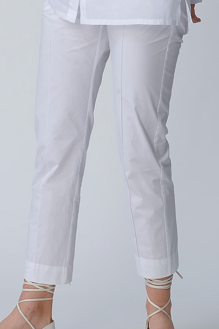 White Cotton Poplin Trousers by Rajesh Pratap Singh at Pernia's Pop Up Shop