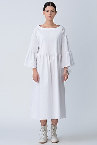 White Cotton Pintucked Dress by Rajesh Pratap Singh