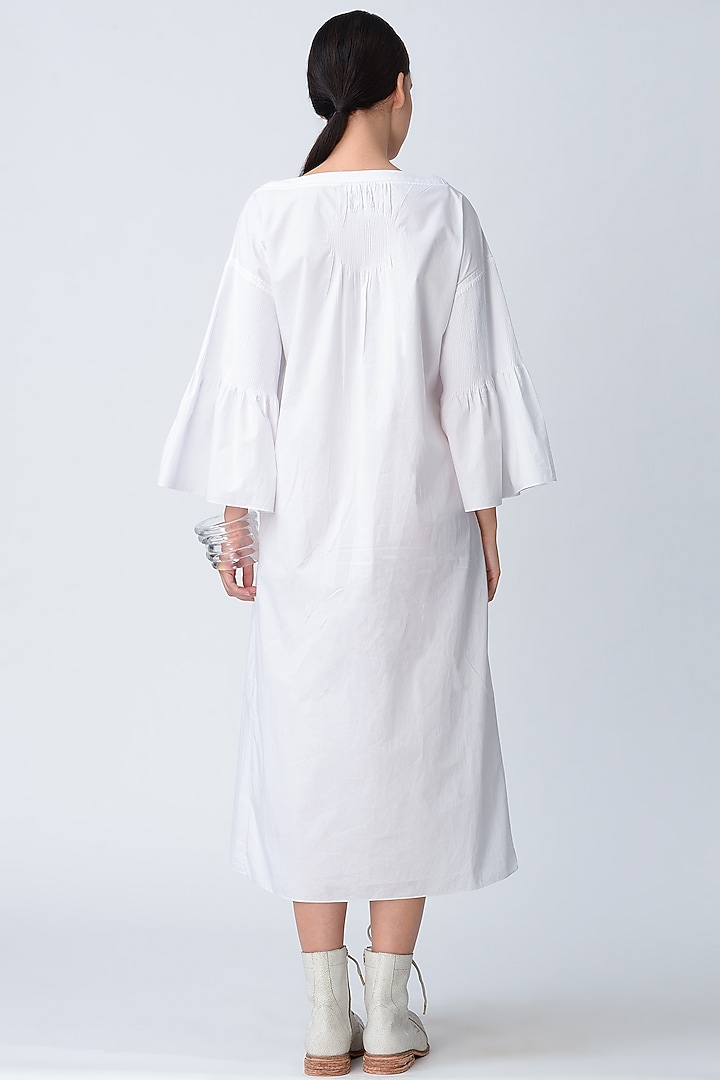 White Cotton Pintucked Vacation Dress by Rajesh Pratap Singh at Pernia's Pop Up Shop
