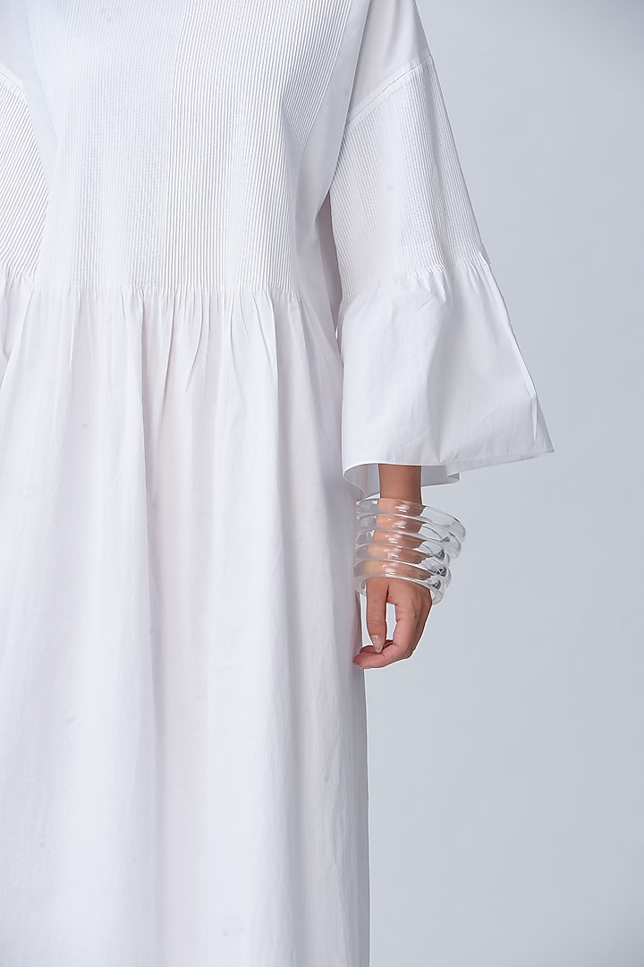 White Cotton Pintucked Vacation Dress by Rajesh Pratap Singh at Pernia's Pop Up Shop