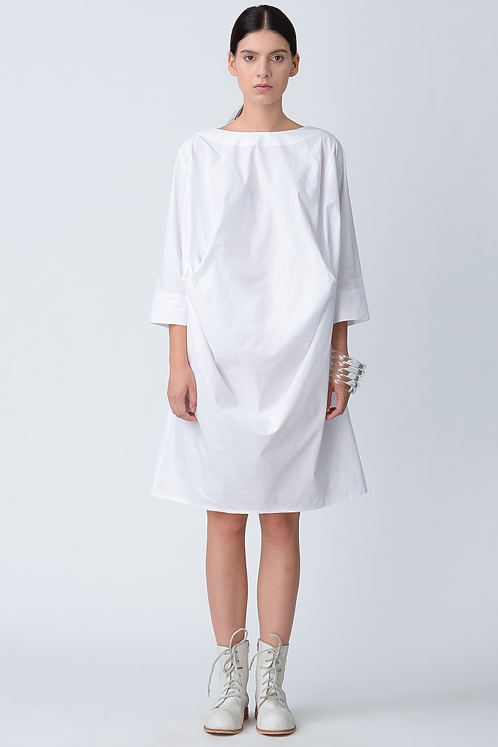 White Embroidered Anti Fit Vacation Dress by Rajesh Pratap Singh at Pernia's Pop Up Shop