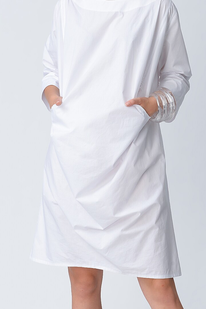 White Embroidered Anti Fit Vacation Dress by Rajesh Pratap Singh at Pernia's Pop Up Shop