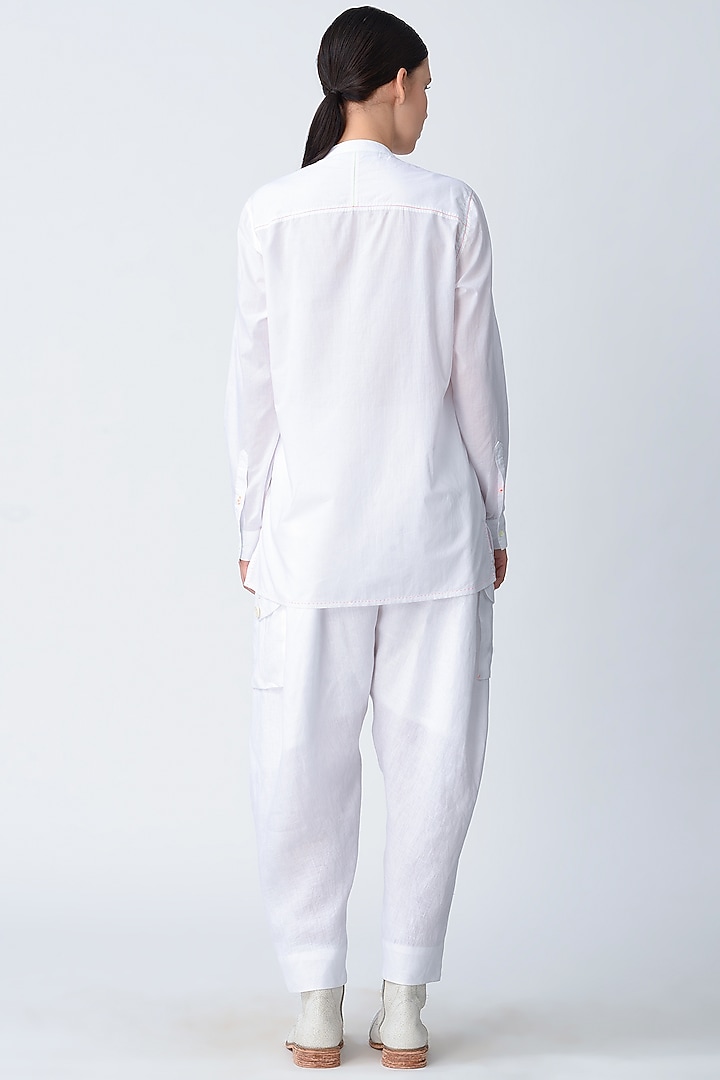 White Pintucked Embroidered Shirt by Rajesh Pratap Singh at Pernia's Pop Up Shop