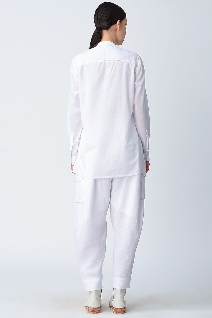White Stitched Cotton Shirt by Rajesh Pratap Singh at Pernia's Pop Up Shop