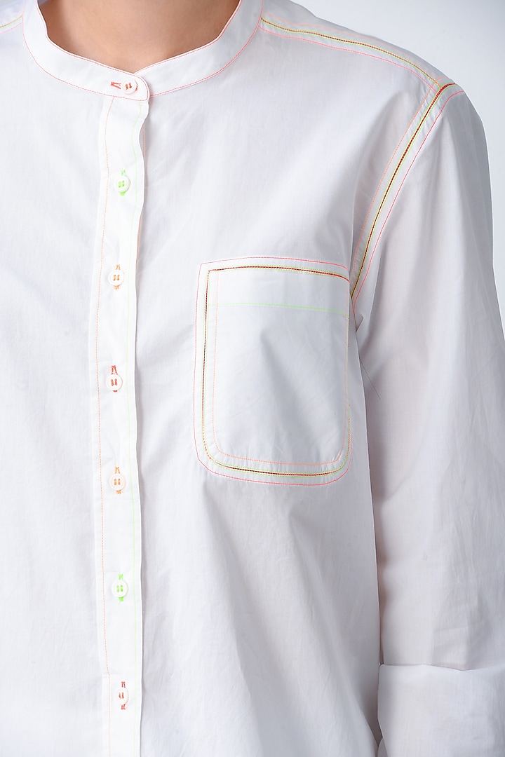 White Stitched Cotton Shirt by Rajesh Pratap Singh at Pernia's Pop Up Shop