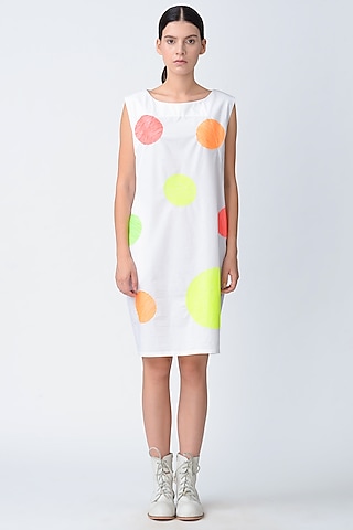 White Polka Dot Embroidered Cocoon Dress by Rajesh Pratap Singh