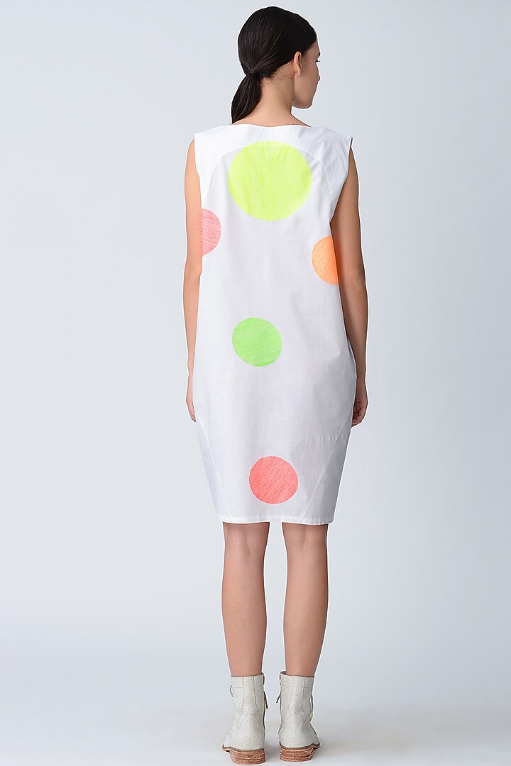 White Polka Dot Embroidered Cocoon Vacation Dress by Rajesh Pratap Singh at Pernia's Pop Up Shop