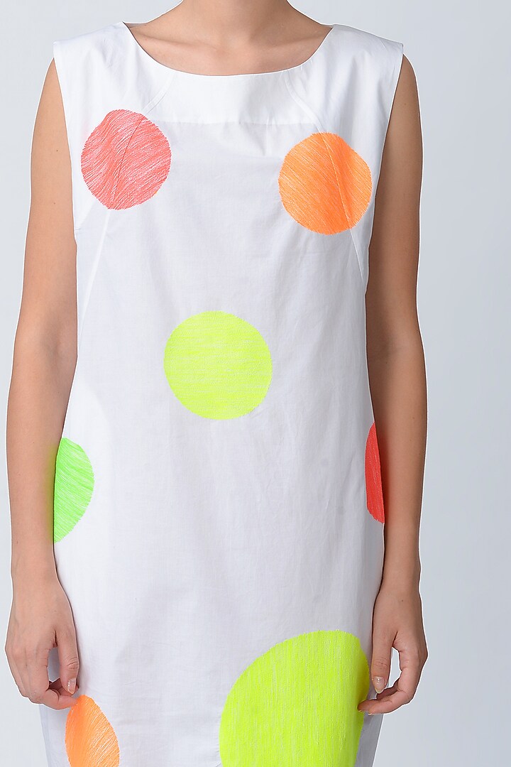 White Polka Dot Embroidered Cocoon Vacation Dress by Rajesh Pratap Singh at Pernia's Pop Up Shop