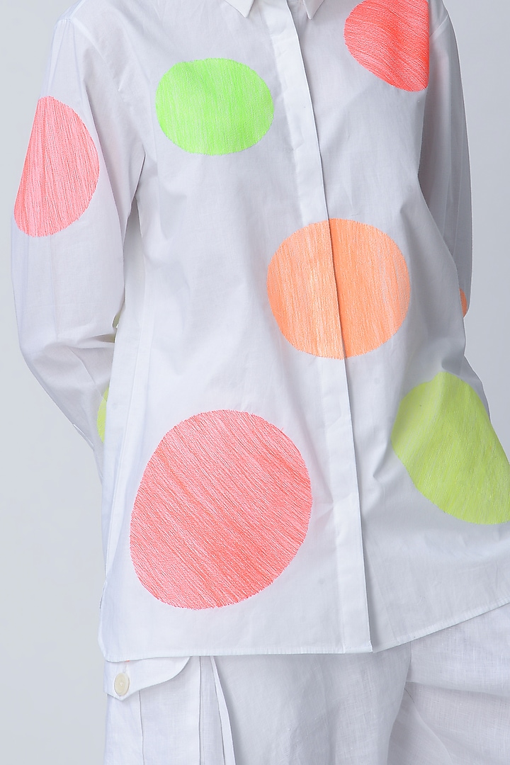 White Polka Dot Embroidered Top by Rajesh Pratap Singh at Pernia's Pop Up Shop