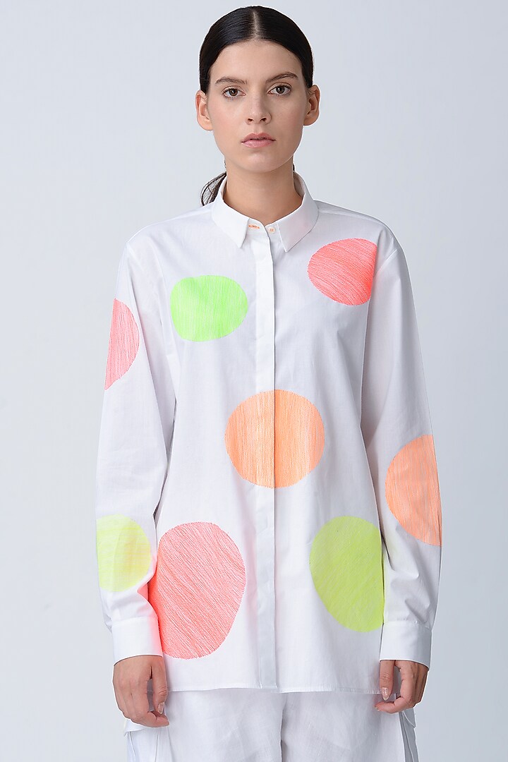 White Polka Dot Embroidered Top by Rajesh Pratap Singh at Pernia's Pop Up Shop