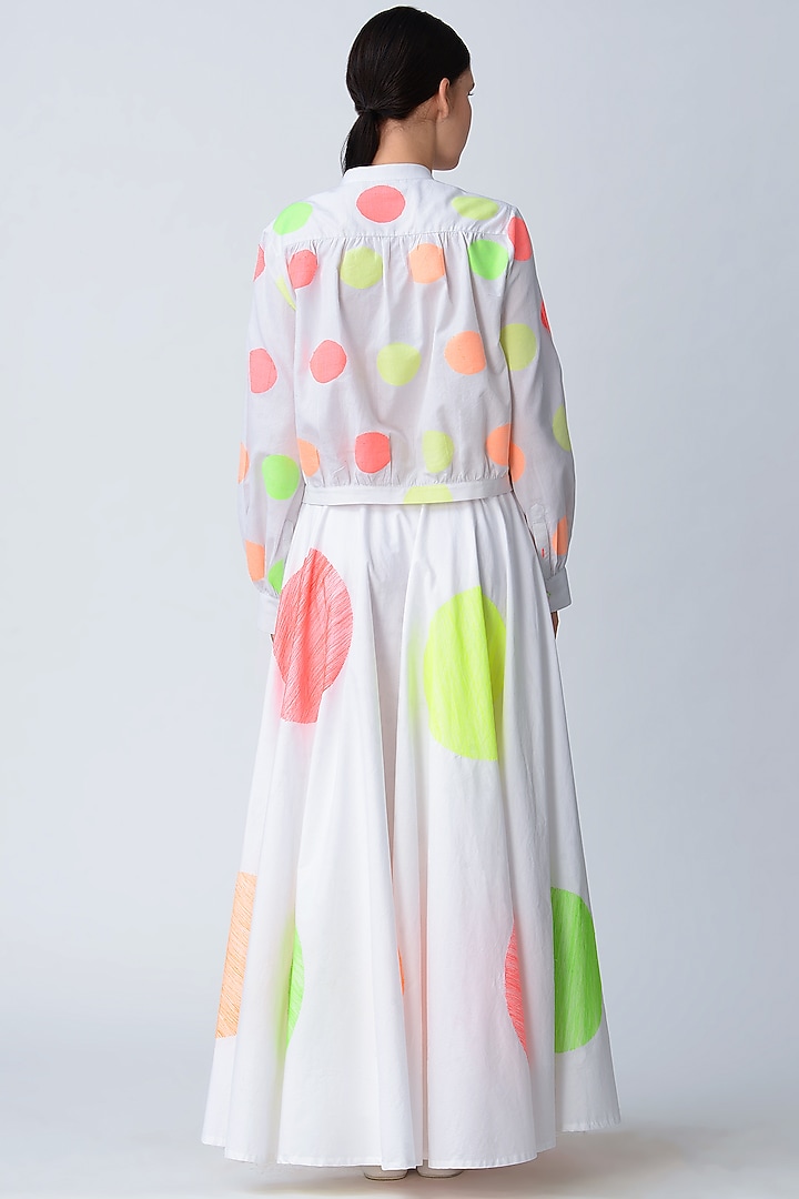 White Polka Dot Embroidered Skirt by Rajesh Pratap Singh at Pernia's Pop Up Shop