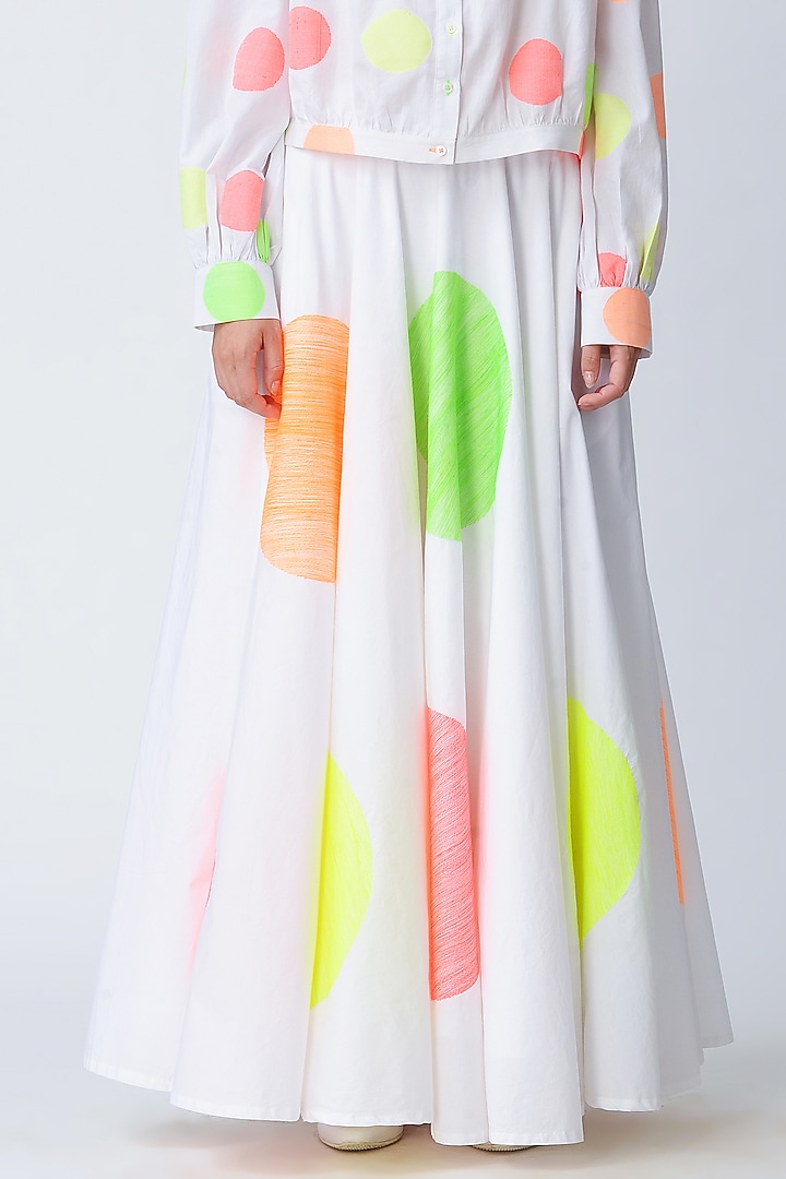 White Polka Dot Embroidered Skirt by Rajesh Pratap Singh at Pernia's Pop Up Shop
