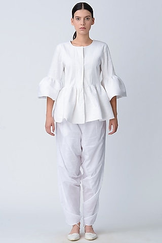 White Cotton Dhoti Pants by Rajesh Pratap Singh