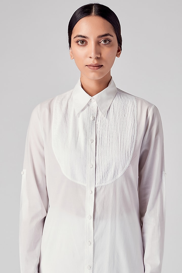 White Pintuck Tunic by Rajesh Pratap Singh at Pernia's Pop Up Shop