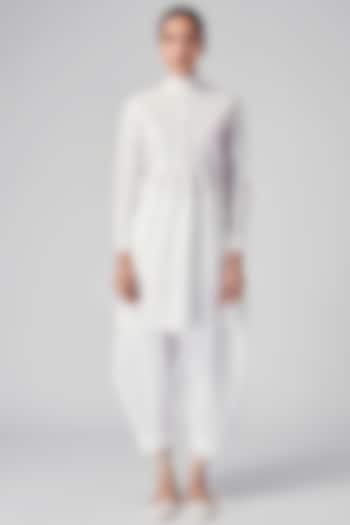 White Cotton Pintuck Tunic by Rajesh Pratap Singh