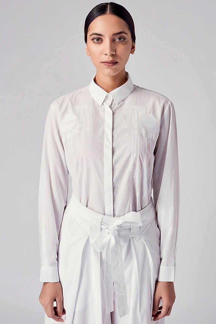 White Embroidered Shirt by Rajesh Pratap Singh at Pernia's Pop Up Shop