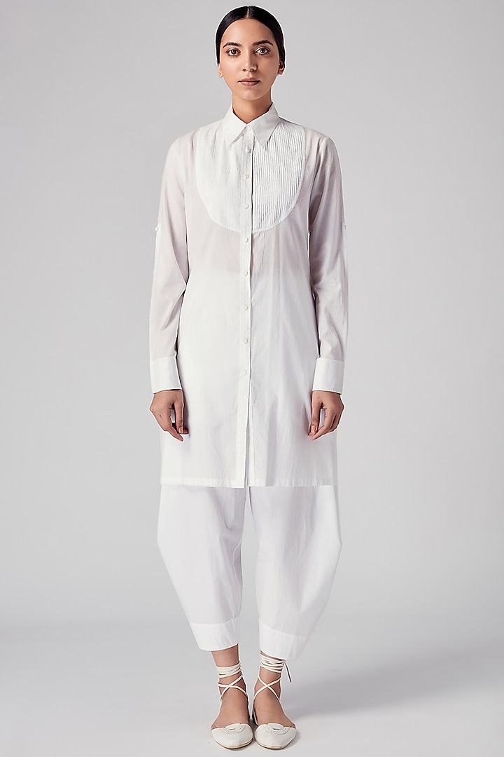 White Pleated Salwar Pants by Rajesh Pratap Singh