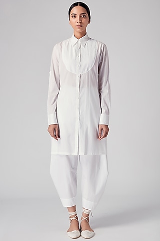 White Pleated Salwar Pants by Rajesh Pratap Singh