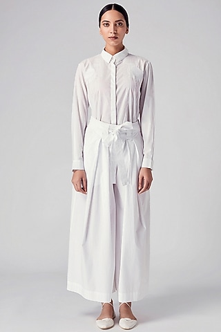 White Pleated Kimono Pants by Rajesh Pratap Singh