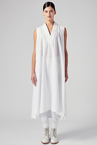 White Tonal Checkered Tunic by Rajesh Pratap Singh