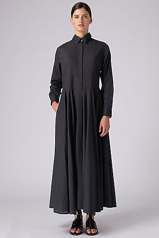 Black Pintuck Maxi Dress by Rajesh Pratap Singh