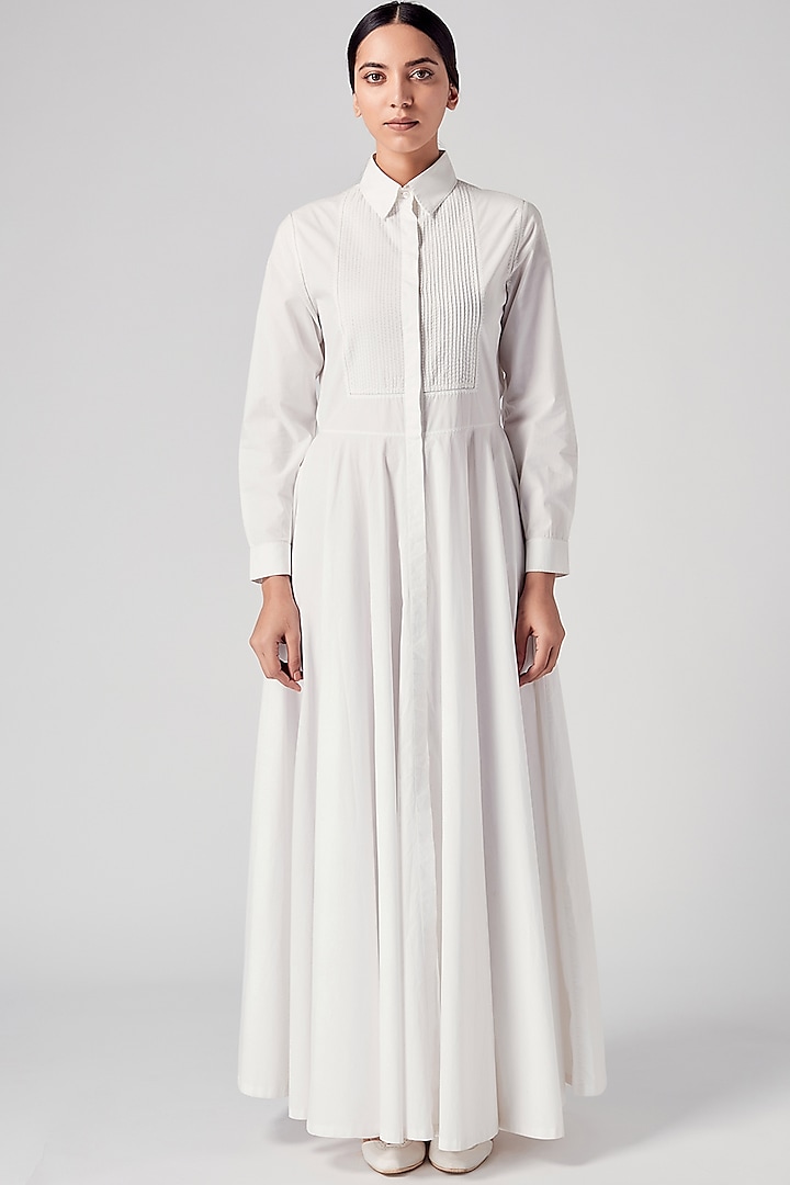 White Pintuck Maxi Dress by Rajesh Pratap Singh
