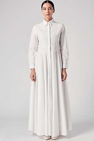 White Pintuck Maxi Dress by Rajesh Pratap Singh