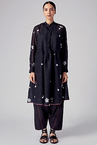 Black Hand Block Printed Tunic by Rajesh Pratap Singh