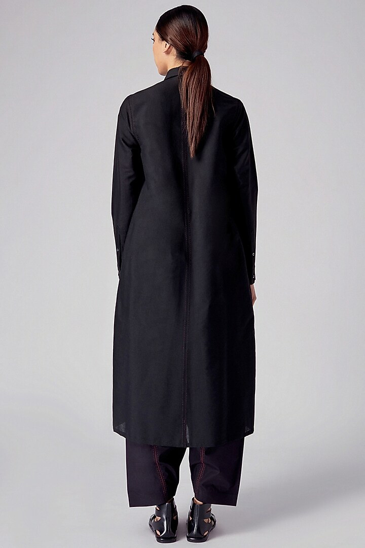 Black Viscose Katan Pintuck Tunic by Rajesh Pratap Singh at Pernia's Pop Up Shop