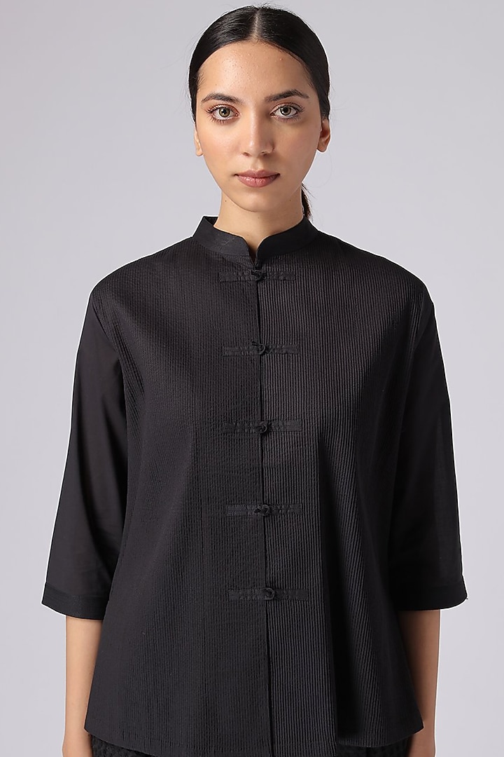 Black Cotton Shirt by Rajesh Pratap Singh at Pernia's Pop Up Shop