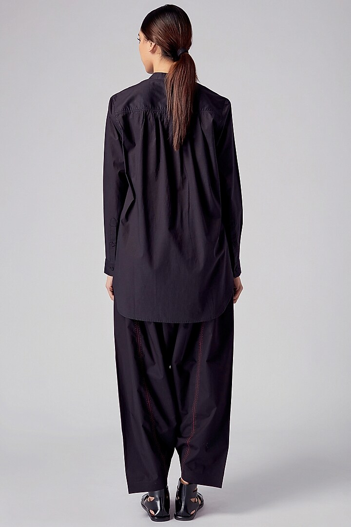 Black Cotton Pintuck Shirt by Rajesh Pratap Singh at Pernia's Pop Up Shop